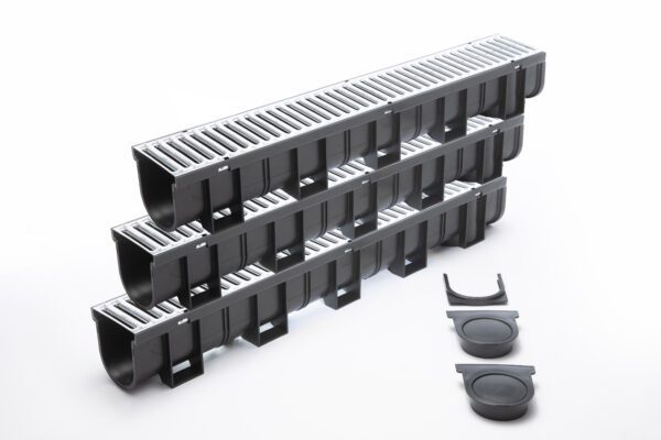 Deep Series  5.4 in. W x 5.4 in. D x 39.4 in. L  with Galvanized steel grates 6 Pack Kit with 2 End Caps (Total 19.68Ft) - Image 2